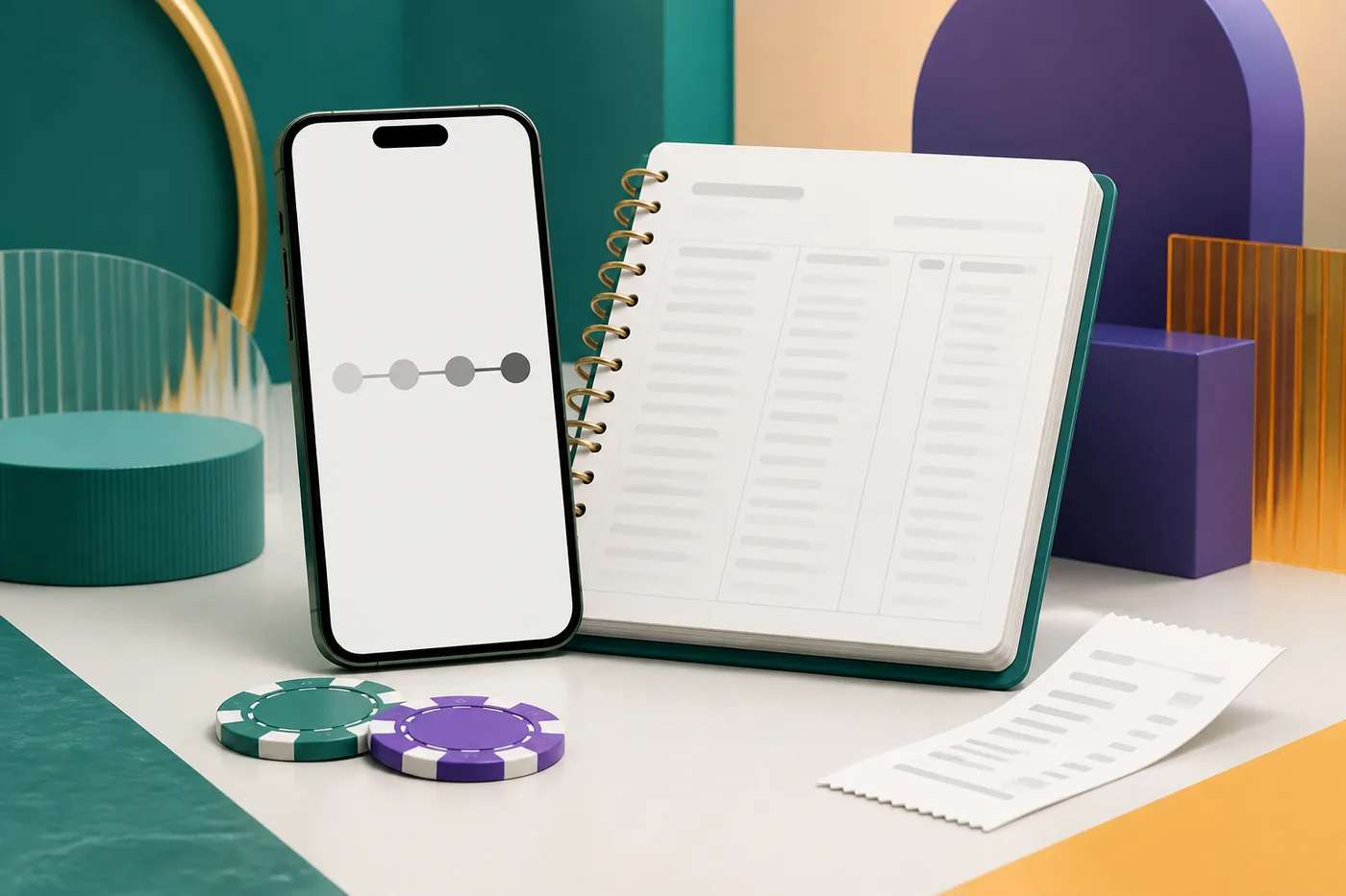 Celular e registro de transação em contexto editorial de cassino